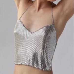 NWOT Urban Outfitters silver sequin halter tank top